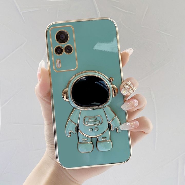 เคสโทรศัพท-เคส-vivo-y51-นักบินอวกาศขาตั้งแบบพับได้แฟชั่นสีทึบหรูหราชุบโครเมียมนุ่ม-tpu-เคสโทรศัพท์สแควร์คลุมทั้งหมดเคสป้องกันกล้อง