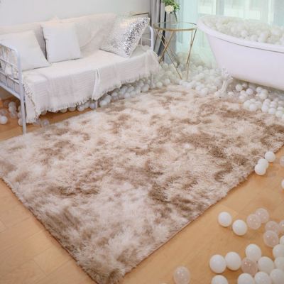 INS Popular Home Decor Area Rug Fluffy Fur Tie Dye Carpet For Bedroom ,Machine Washable Living Room Floor Mat