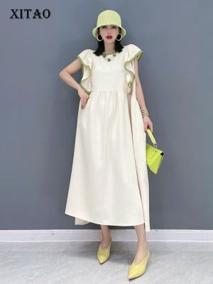 XITAO Dress Fashion Goddess Fan Sleeveless Solid Color Chiffon Loose Ruffle Dress