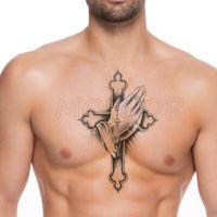 【YF】 Temporary Tattoo Stickers Hands Together Peace Cross Fake Tatto Waterproof Tatoo Back Leg Arm Belly Big Size for Women Men Girl