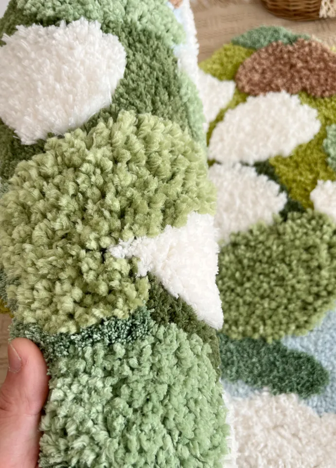 Irregular Tufted Moss Forest Bedroom Rug Green Plant Forest Door