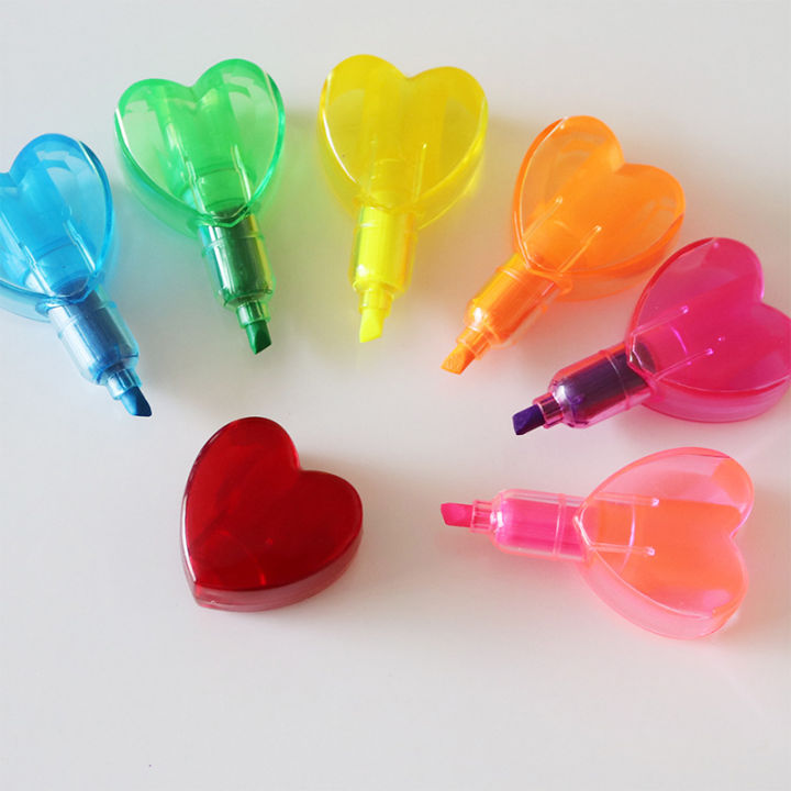 bali-ปากกาเน้นข้อความ6สีโปร่งใสสุดสร้างสรรค์ปากกามาร์กเกอร์สีแบบถอดออกได้ปากกาเน้นข้อความรูปหัวใจ