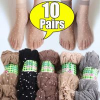 10pairs Black Dot Transparent Socks Ultra-thin Elastic Women Crystal Silk Socks Nylon Fashion Ladies Summer Short Ankle Socks