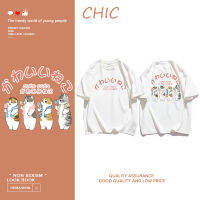 CHIC ผ้าฝ้ายแท้ ลูกแมวน่ารักพิมพ์เสื้อยืดแขนสั้นสบาย ๆ T0278