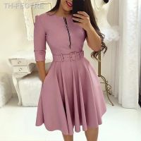 【hot】□  Pink Three Quarter Sleeve Waist Bodycon Female Fashion Pleated