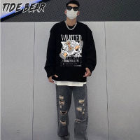 TIDE BEAR เสื้อสเวตเตอร์แขนยาวสวมหัวผู้ชายคอกลมเสื้อกันหนาวลายการ์ตูนและเสื้อฤดูใบไม้ร่วงแขนยาว