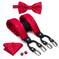 Luxury Silk Adult Mens Suspenders Leather Metal 6 Clips Braces Mens Wedding Party Bow Tie and Vintage Elastic Suspenders Men