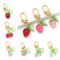 Cute Acrylic Cherry Peach Strawberry Fruit Keychains Mobile Phone Case Charms For Airpods Case Pendant Key Ring Women Bag Charm