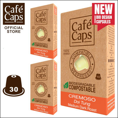 Cafecaps - แคปซูลกาแฟ Nespresso Compatible Cremoso (3 กล่อง X 10 แคปซูล) -กาแฟคั่วเข้มกลาง อาราบิก้าจากดอยตุง ประเทศไทย - แคปซูลกาแฟใช้ได้กับเครื่อง Nespresso