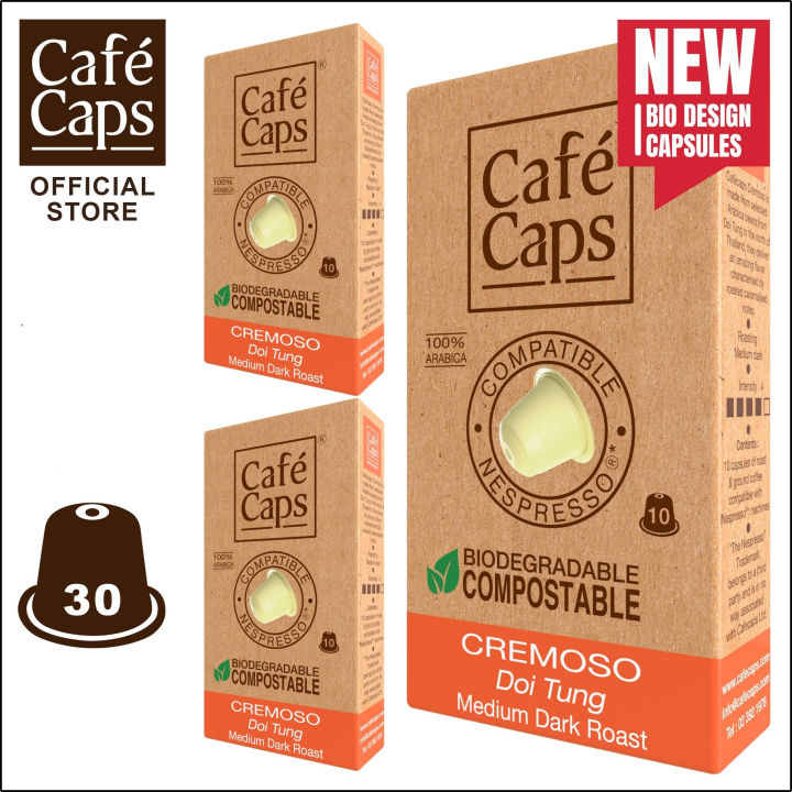 cafecaps-แคปซูลกาแฟ-nespresso-compatible-cremoso-3-กล่อง-x-10-แคปซูล-กาแฟคั่วเข้มกลาง-อาราบิก้าจากดอยตุง-ประเทศไทย-แคปซูลกาแฟใช้ได้กับเครื่อง-nespresso