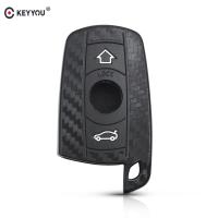 huawe KEYYOU For BMW 1 3 5 6 Series E90 E91 E92 E60 Fob 3 Buttons Car Silicone Key Holder Cover Keychain Carbon Fiber Car Key Case