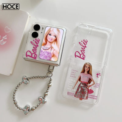 HOCE ตุ๊กตาบาร์บี้กับ Chain Hard เคสโทรศัพท์สำหรับออปโป้ไฟนด์ N2กันกระแทกแบบฝาพับพลิกเคสหลัง PC แบบแข็งสำหรับค้นหา N2กรณีพลิก