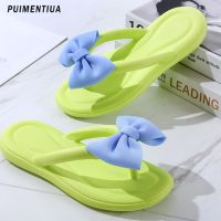 Summer Beach Flip Flops Women 2023 Bowknot Soft Bottom Platform Slippers Woman Comfy Non Slip Flat Slides Sandals Fashion Shoes