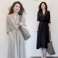 Korean ashion Long Sleeve Plain Casual Oversized Slim Wasit Maxi Shirt Dress ready stock new