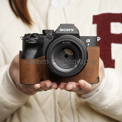 กล้องกรณีแฮนด์เมดหนังแท้อุปกรณ์เสริมฝาครอบ A7M4 A7S3 A7IV A7R5 DSLR กระเป๋าสลิง reil กระเป๋ากล้อง