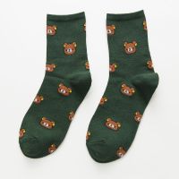 Cute Womens Socks Fashion Kawai Cartoon Combed Cotton Funny Bear 5 Colors Korean College Wind a Pair of Socks Size:35-40