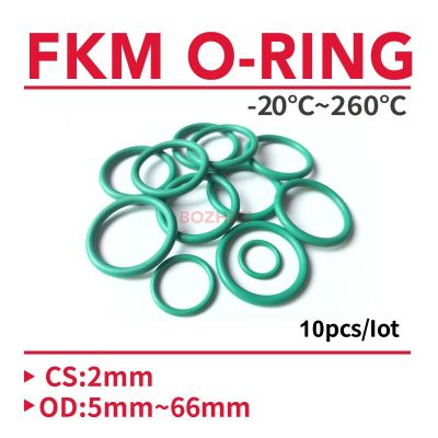 10pcs CS 2mm OD 5~60mm Green FKM Fluorine Rubber O Ring Sealing Gasket Insulation Oil High Temperature Resistance Green Gas Stove Parts Accessories