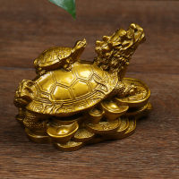 Lon 1Pc Gold Feng Shui Dragon Turtle Tortoise Statue Figurine Coin Money Wealth Luck