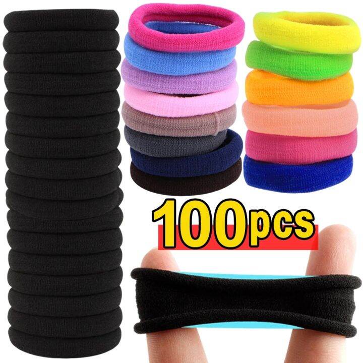 100Pcs High Elastic Hair Bands for Women Girls Black Hairband Rubber