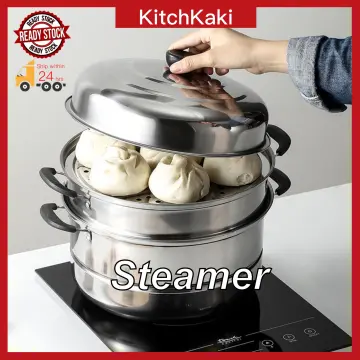 32CM Stainless Steel Three Layer Thick Steamer Pot Soup Steam Pot