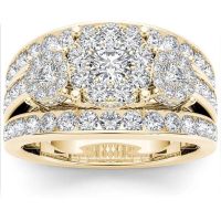 แหวนหินสีขาวทรงเรขาคณิตทรงกลมสีทองหรูหราสำหรับผู้หญิงเซ็ตเครื่องประดับแหวนหมั้นสำหรับงานแต่งงาน