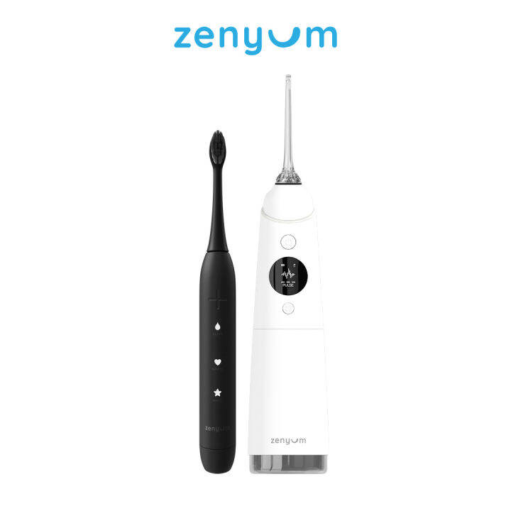 zenyumsonic-แปรงสีฟันไฟฟ้า-ดำ-waterflosser-pro-set-ไหมขัดฟันพลังน้ำ-ดำ-ขาว-รับประกัน1ปี