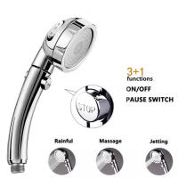 ฝักบัว หัวฝักบัวอาบน้ำแรงดันสูง ประหยัดน้ำ 360 Degrees Rotating ON/Off Pause Switch 3-Settings Water Saving Shower Head