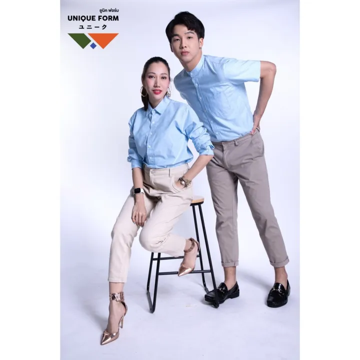 uniqueform-เสื้อเชิ้ต-แขนยาวคอปก-sky-blue-shirt-สีฟ้ายีนส์-ผ้าอ้อกฟอร์ด-pure-oxford-shirt