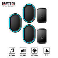 PAYDAY DAYTECH  ออดไร้สาย DB10 กระดิ่งประตูกันน้ำ IP44 300 เมตรช่วง 4 ปริมาณ 58 เสียงกระดิ่งประตู 3 ตัวรับสัญญาณที่มี 2 ปุ่มสำหรับบ้าน/สำนักงาน