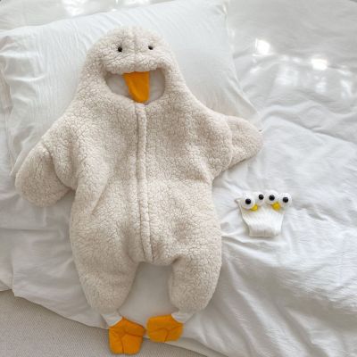 2023 Winter Super Cute Duck Hooded Sleepsacks Infant Girls Warm Thick Zipper Anti-kick Quilt Jumpsuit Boys Cartoon Sleeping Bag
