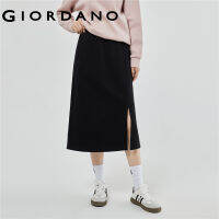 GIORDANO Women Skirts Elastic Waist Side Split Soft Sweat Skirts Solid Color Simple Basic Fashion Casual Long Skirts 05463853