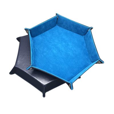 [ELEGANT] Rolling Folding Hexagon Dice Game Storage Tray Holder Double Sided Thick PU Leather Amp; Velvet Mat Office Supplies Storage Tools