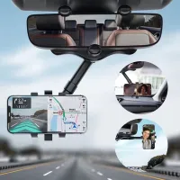 ที่ยึดโทรศัพท์ในรถยนต์ ที่จับมือถือในรถยนต์ ติดกระจกมองหลังรถยนต์ หมุนได้ 360องศา ปรับมุมได้ตามต้องการ