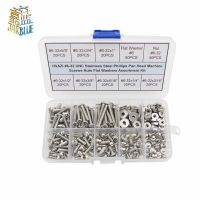 250pcs 8-32 UNC 6-32 UNC Stainless Steel Phillips Pan Head Machine Screws Nuts Flat Washers Assortment Kit