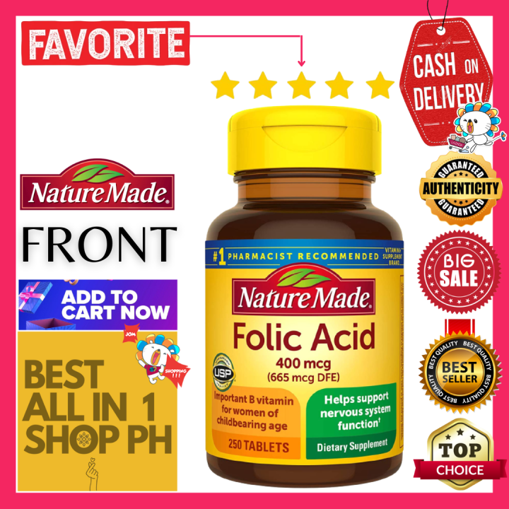 Nature Made Folic Acid 400mcg 250 Tablets - Nervous System and Heart ...