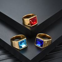 2021 trends New domineering Wholesale Retro Male Stainless Steel Gold Ring With Stone Wedding Jewelry Gift Gemstone rings