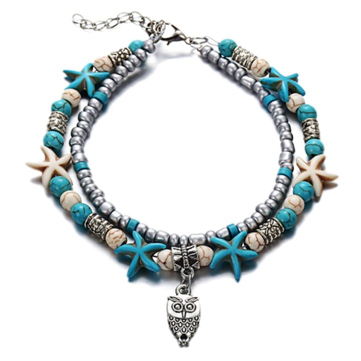 le-sky-new-fashion-beach-jewelry-double-layer-elephant-pendant-beads-anklet-foot-chain-ankle-bracelet-jewelry-for-women