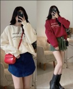 Áo sweater nỉ bông in chữ EMIX, dài tay, form rộng dưới 57kg