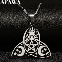 Wicca Sun Triple Moon Goddess Stainless Steel Necklaces Witch Divination Accessories Necklace Jewellery collier femme N731S02