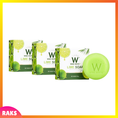 ** 3 ก้อน ** Wink White Lime Soap สบู่มะนาว วิ้งค์ไวท์ ขนาด 80 กรัม / 1 ก้อน