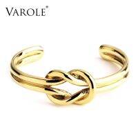 VAROLE กำไลข้อมือกำไลข้อเท้าหน้าร้อนแบบผูกปมที่เรียบง่ายสำหรับผู้หญิงเครื่องประดับกุหลาบ/สี100% กำไลโลหะทองแดง