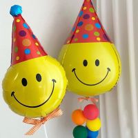 32inch 4D Hat Smile Face Foil Balloons Cute Yellow smiley Helium Balloon Birthday Decoration Kids Toy Globos Event Party Supplie