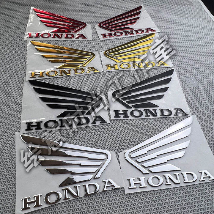 สติ๊กเกอร์โลโก้พลาสติกแบบนิ่มสำหรับมอเตอร์ไซค์1คู่สำหรับ-honda-wing-สีเงินสีทองสีแดงสีดำ