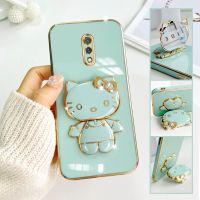 For Realme X Mobile Phone Case Fashion Temperament Plating TPU Advanced Rotary Stand Makeup Mirror Hello Kitty Folding Mirror Stand Net Red New Couple Gift Soft Touch Anti slip Anti fall Protective Case