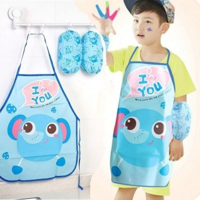 2 Pcs/Set Cute Kids Chef Apron Sets Child Cooking Painting Waterproof Children Gowns Bibs Eating Clothes Drawing for Dinner Aprons