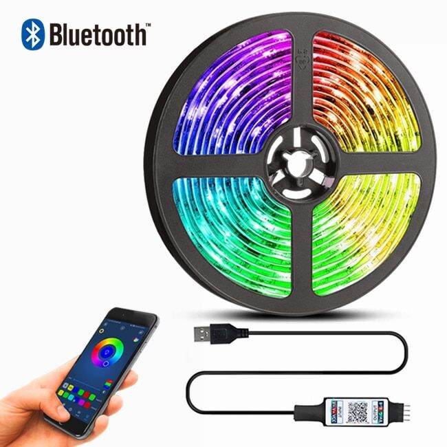 บลูทูธควบคุมอินฟาเรดนำหลอดแผงไฟ-rgb-ยาว10เมตร5เมตรเครื่องตกแต่งเรืองแสงริบบิ้นสำหรับห้องนั่งเล่น5050แถบไฟหลอดไฟ-led