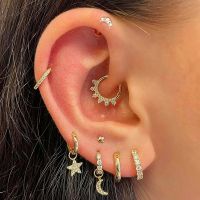 1PC Cartilage Piercing Womens Earring Septum Helix Lobe Tragus Flat Ear Hoop Tiny Stars Moon Gold Color Dainty Body Jewelry