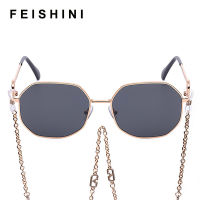 FEISHINI Luxury Brand Necklace Lanyard Oval Sunglasses Ladies Celebrity 2021 Fashion Metal Chain Women Glasses UV Protector