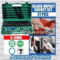 ♀ 27PCS 1/2 Long Impact Deep Socket Drive Ratchet Set CRV Hex 6 point Hand Tool Black Double Ended Wrench Socket 8-19mm