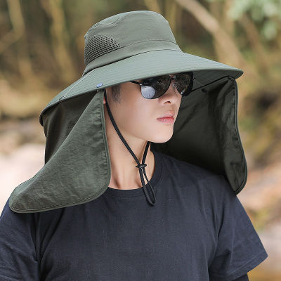 [hot]Large Wide Brim Hat Men Summer Detachable Mesh Cap Outdoor Hiking Fishing UV Protection